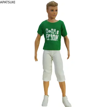 1/6 кукла дрехи за кен момче кукла екипировки зелена азбука тениска бяла кроп панталони за Барби гадже Кен аксесоари
