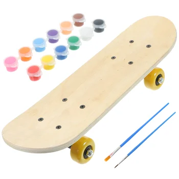1 Комплект DIY скейтборд палуба графити скейтборд недовършен скейтборд с пигменти и четка за рисуване