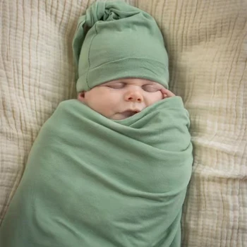 1 Комплект бебешки памучен пелена капачка лента за коса за новородено мека обвивка получаване на одеяло за спане пелени бебешки плетени пелени