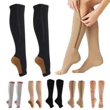 1 чифт компресия чорапи изящен модел дишаща памук отворен пръст цип компресия чорапи крак ръкав за момиче
