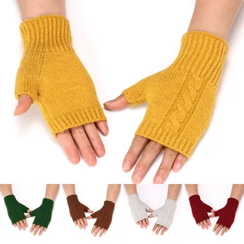 1 чифт половин пръст ръкавици без пръсти Топли тренировъчни ръкавици за жени Мъже плетени китка памучни ръкавици зимни ръкавици плетене на една кука облекло