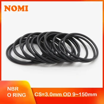  10 / 50Pcs NBR O Дебелина на уплътнението на пръстена CS 3mm OD 9 ~ 150mm нитрилен каучук кръг O тип корозионно масло Устойчивост на уплътнителна шайба черна