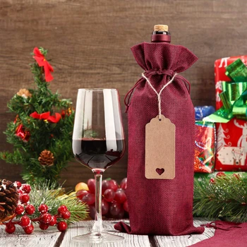 10 броя зебло вино чанти юта вино бутилка чанти с шнурове за многократна употреба вино подарък чанти с етикети за парти сляпа дегустация Birt