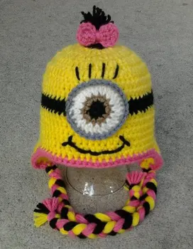 100% памук Хелоуин карикатура бебе шапка шапки, плетене на една кука жълта шапка коледни момичета шапка подарък