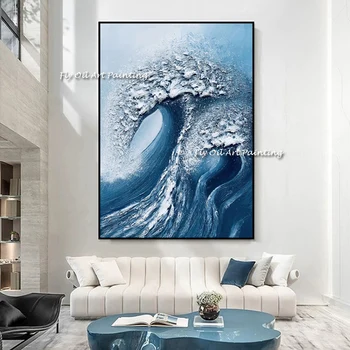100% ръчно изработени морски вълни платно живопис модерен океански морски пейзаж произведения на изкуството картини дебела маслена стена арт декорация за офис