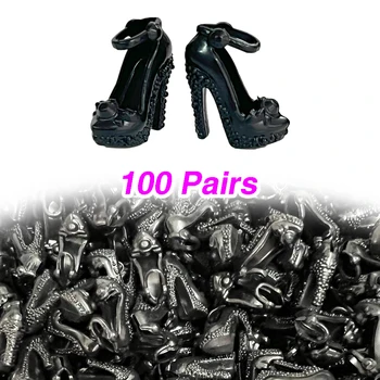 100 чифта /комплект модни обувки черни сандали ежедневни токчета за кукла Барби Аксесоари за обувки Момиче Бебе 1/6 кукла парти DIY играчки