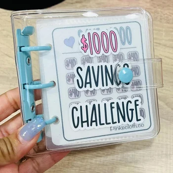 1000 Спестовно предизвикателство Префдо Биндер за спестяване на пари Мини бюджетно свързващо вещество с парични пликове Лесен и забавен начин да спестите $ 1000 Cash