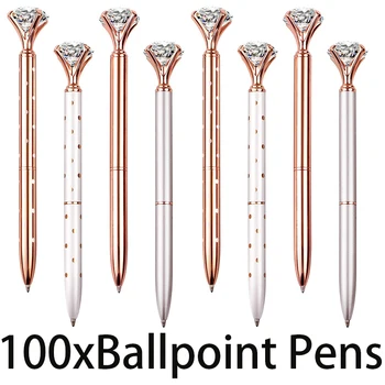100Pcs луксозна диамантена писалка с голяма кристална метална химикалка