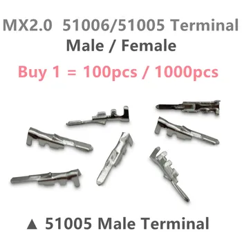 100pcs 1000PCS /LOT MX2.0 51005 51006 мъжки терминални кримпващи щифтове за 51005 51006 корпус 2.0mm конектор