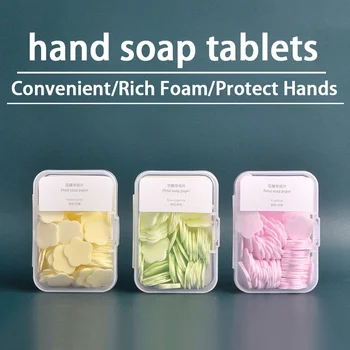  100pcs / кутия преносим сапун хартия баня измиване на ръцете за еднократна употреба сапун парче мини цвете пътуване ароматизирани венчелистче измиване сапун