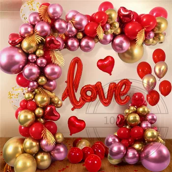 101бр Червено сърце балони Арка Гарланд комплект Любовни писма фолио балони за декорация на сватбено тържество Подаръци за Свети Валентин