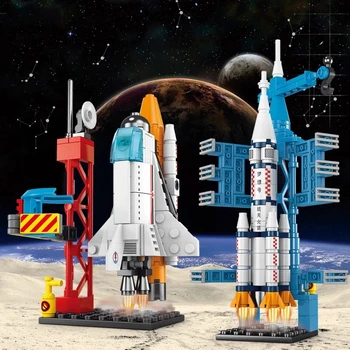 107Pcs DIY градивни блокове Space Rocket Craft Launch Center Base Пъзел Модел Сглобяване на тухли Блок Set Образование Момчета Играчка