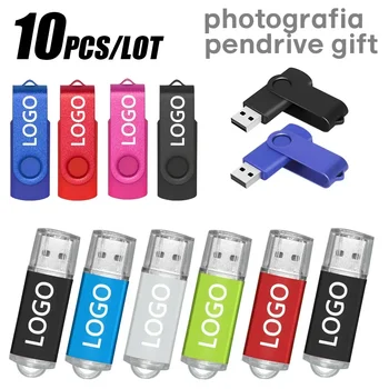10Pcs / Lot 2.0 USB флаш писалка диск метал + пластмасов цвят USB пръчки 64GB 128GB 4GB 8GB 16GB 32GB USB Pendrive персонализирано лого безплатно