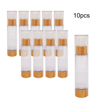 10pcs 50ml бамбукови пластмасови бутилки с лосионни капаци безвъздушно лосион помпа бутилка