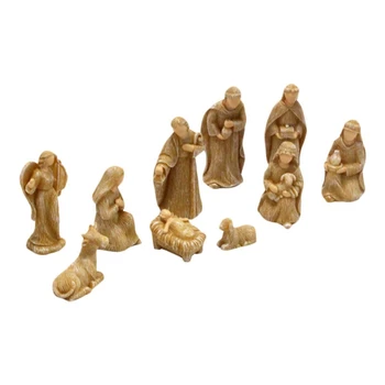 10pcs Коледна статуя Рождество Христово сцена фигурки ясли ясли миниатюри орнамент комплект декорации Църква католически E65B