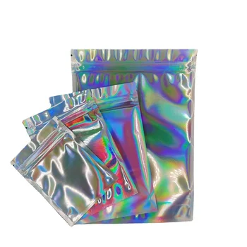 10pcs полупрозрачни преливащи се цип заключване чанти лазерни холографски грим съхранение храна чанта пластмасови Коледа подарък опаковки козметика чанти
