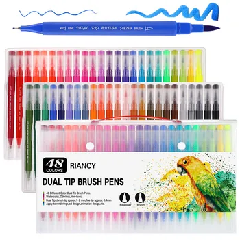 12/24/36/48 цветове Duo Tip четка маркери изкуство писалка комплект, художник глоба и четка върха цветни писалки за деца възрастни книжки за оцветяване карта