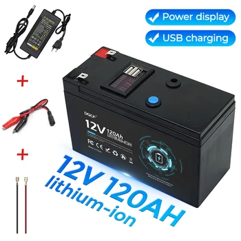 12V 120Ah Желязна фосфатна батерия 18650 литиева USB акумулаторна батерия за слънчева енергия за електрически превозни средства + 12.6V 3A зарядно устройство