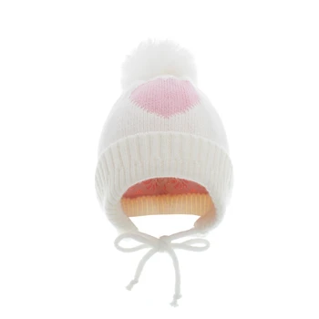 13-36 месец деца плета Pom Beanie шапка сладък сърце форма бебе есен зима топло памук плетене на една кука капачка за момчета момичета жени