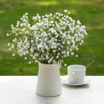 15inch бял Gypsophila изкуствени цветя сватба DIY букет декорация подреждане пластмасови бебета фалшив цвете дома декор 1PC