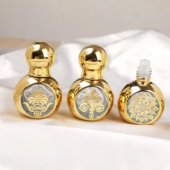 15ml Луксозни златни стъклени бутилки за етерично масло с ролкова топка за аромат Контейнер за парфюмна козметика
