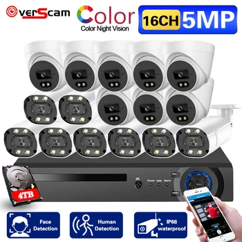 16 канални камери за домашно видеонаблюдение пълен комплект 5MP 16CH DVR комплект 5MP цветна охранителна куполна камера за нощно виждане Система за видеонаблюдение
