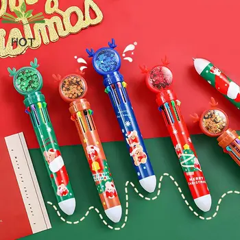1PC Коледа Всичко в едно химикалка карикатура Дядо Коледа десет цвят писалка Коледа печат многоцветен маркиране канцеларски подарък