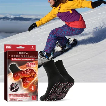1Pair с функция за масаж Houkea Самонагряващи се масажни чорапи Пътуване на открито Ски бягане Студени топли чорапи за крака