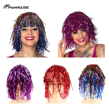 1Pc фолио гирлянди перуки костюм косплей консумативи смешно лъскави жени метални аксесоари за коса за парти карнавал маскарад перука
