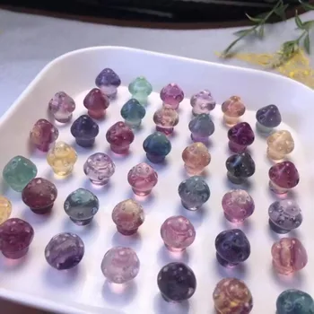 1pc Natural Rainbow Fluorite Mini Mushroom Carvings Crystals Healing Stone Craft DIY Figurine Home Room Decoration Ornament