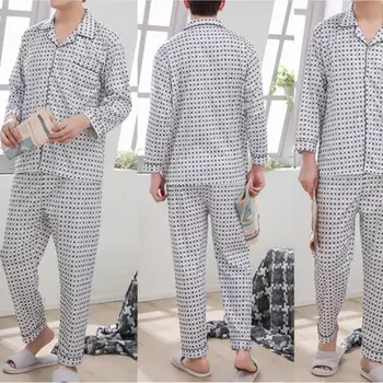 2 бр/комплект модерни мъжки блузи панталони комплект тънки мъже рокля комплект свободна мъжка пижама комплект нощни дрехи