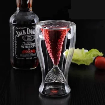 2-парче русалка стъкло творчески двойна прозрачна чаша подходящ за сладолед сок бира уиски коктейл чаша