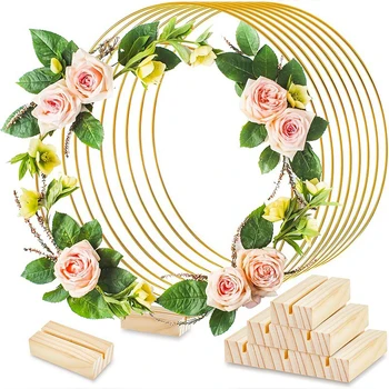 20-40cm метален венец златен кръг обръч цветя кръгла тел пръстени дървена база карта притежателя сватбено тържество маса centerpiece