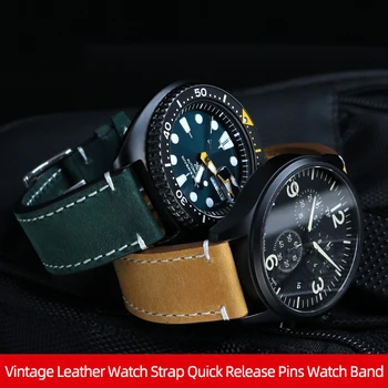  20 мм, 22 мм, 24 мм реколта кожена каишка за часовници бързо освобождаване щифтове часовник лента за гражданин Samsung Huawei IWC Мъжки аксесоари за часовници