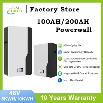 200AH 48V Powerwall 100AH 5KWH 10KWH lifepo4 батерия литиево-йонен пакет Powerwall слънчеви генератори Система за съхранение на енергия Домашна употреба