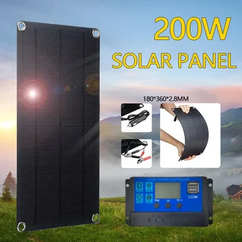 200W18V преносим слънчев панел Power Bank, комплект слънчеви панели 12V контролер слънчева плоча за дома/къмпинг/RV/Car бързо зарядно устройство за батерии