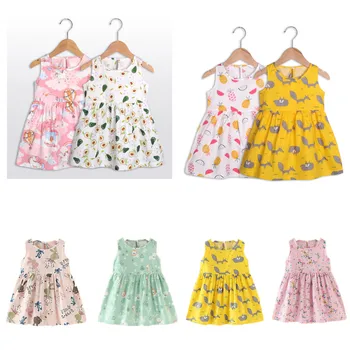 2021 Ново лято цвете момичета рокли памук дрехи за бебешки екипировки 12-M-6T деца сладък рокля без ръкави кръгла яка