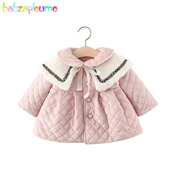 2022 Есен Зимна мода Малко дете момиче палто корейски сладък топло дебел качулка кукла яка бебе яке + чанта новородено дрехи BC2124