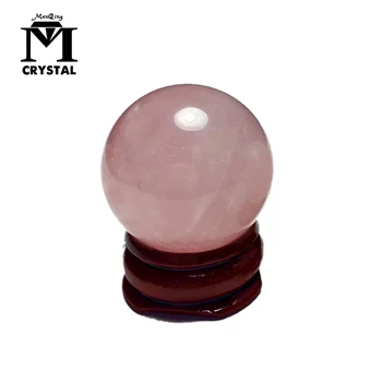 2022 С дървена стойка около 20 мм лед видове естествени розови кристал роза кварц сфера кристална топка изцеление безплатна доставка
