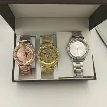 2023 Гореща нова луксозна марка TVK часовник Дамска мода кристална рокля кварцови часовници Унисекс неръждаема стомана мъжки часовници Релой Муджер