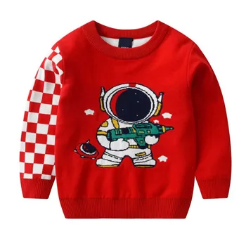 2023 Есен Зима Бебе Момичета Пуловери Памучни плетени астронавти Жакард Бебета момичета Пуловери Блузи за малки деца Коледни дрехи