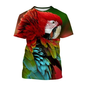 2023 Летни мъже случайни 3D отпечатани папагал тениска птица T риза цвете Tees