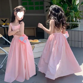2023 Нов празник стил детски облекла лято момичета отворен гръб рокля темперамент стил каишка принцеса дълга рокля