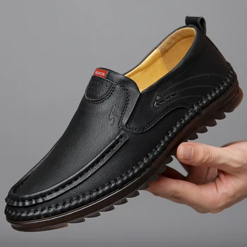 2023 Нова пролет човек сплит кожени обувки каучук едноличен есента против хлъзгане случайни мокасини мъжки апартаменти кожени обувки