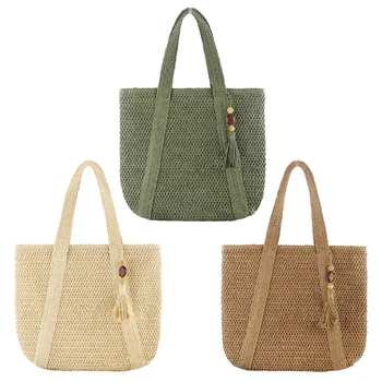 2023 Нова чанта слама тъкат рамо чанта голям капацитет мода модерен голяма пазарска чанта плътен цвят плажни чанти за жени момиче