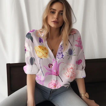 2023 Нови дамски ризи Красиви цветя 3D принтирани Дамски ризи Ежедневни стил Дамски ризи Модна тенденция Дамски ризи