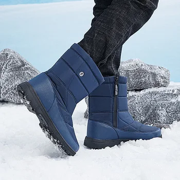2023 Нови зимни ботуши за мъже Плоски ботуши за сняг Голям размер Високи външни анти-ски обувки плюс кадифени топли мъжки ботуши