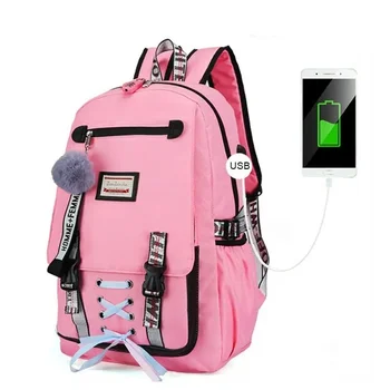 2023 трезвен и стилен момиче чанта училище раници против кражба USB такса раница найлон жени аксесоари