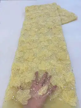 2024 Луксозен африкански дантелен плат 5 ярда Дубай 3D формован тюл дантела плат бродирани цвете нигерийски плат за шиене
