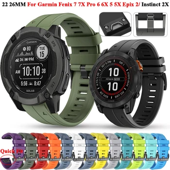22 26mmQuickfit силиконова каишка за Garmin Instinct 2X Solar Smartwatch Fenix 7 7X 6X 6 Pro / 5X Plus / Epix 2 / Tactix 7 Pro Watchband